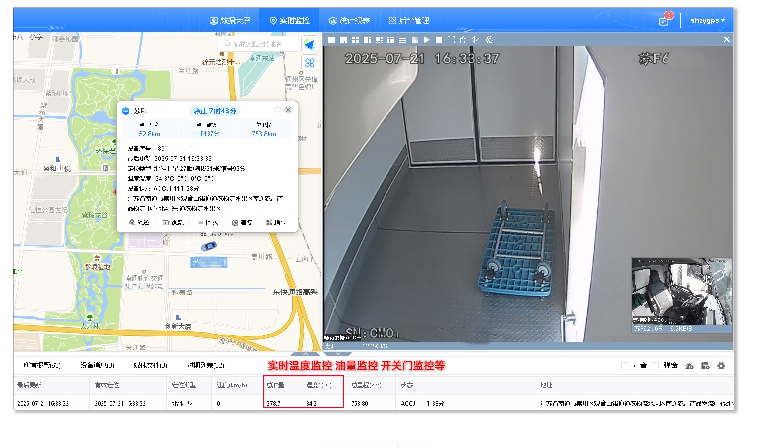 冷鏈溫度監控|4G車(chē)載視頻監控|貨車(chē)油量監控